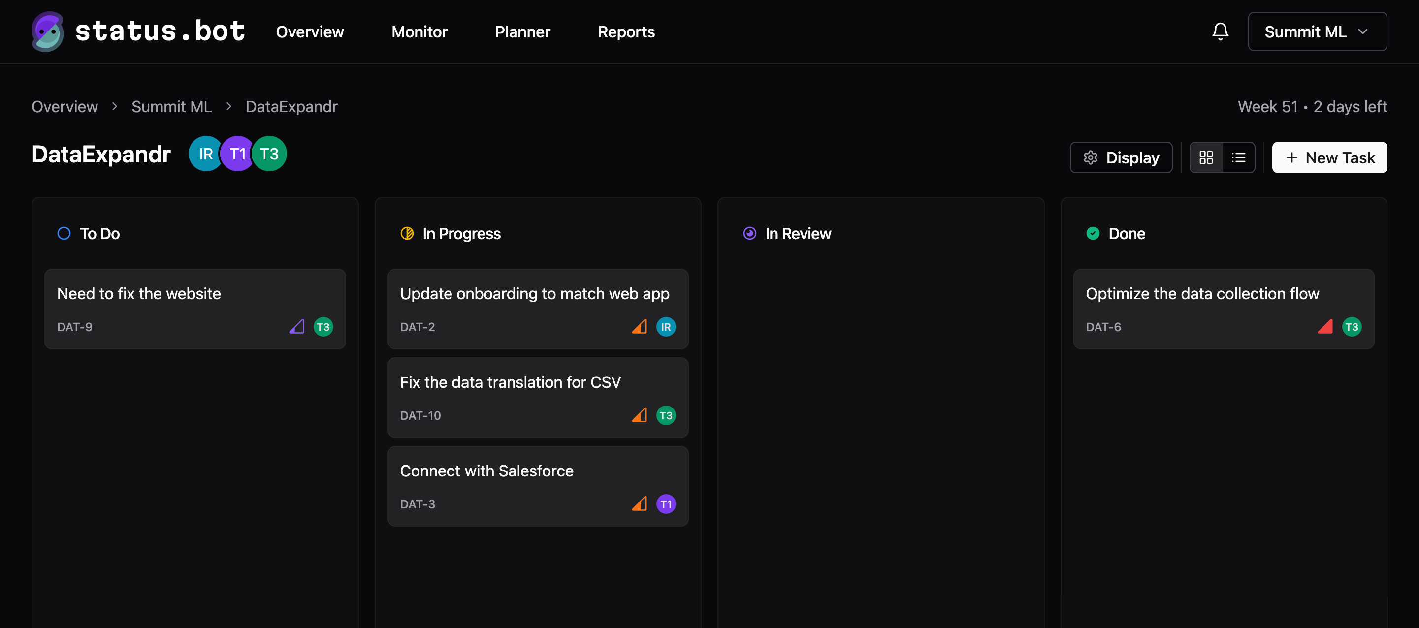 Screenshot of the project planning interface